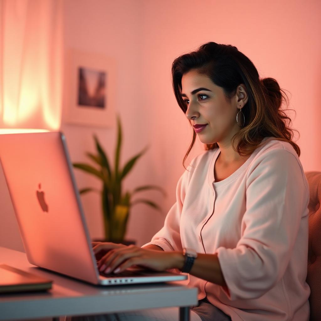 Madre explorando recursos en su computadora